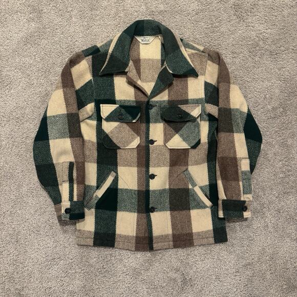 Vintage 70's Woolrich Button Up Shirt Jacket Size M Shacket Brown Green Plaid - Picture 1 of 6